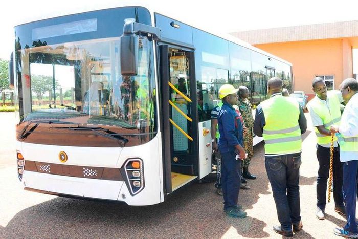 The first prototype of Kiira Motors green mobility solution on view in Nakasongola Air Base, Uganda on November 16, 2019. PHOTO | FELIX MIRINGU