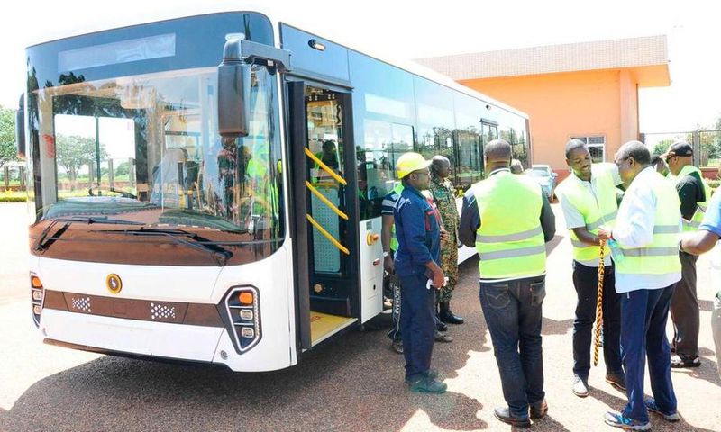 The first prototype of Kiira Motors green mobility solution on view in Nakasongola Air Base, Uganda on November 16, 2019. PHOTO | FELIX MIRINGU