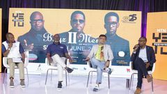 From L-R: Charles M . Mudiwa, DFCU Bank’s CEO, Peter Mungoma, CEO Capital Radio, Somdev Sen, MTN Uganda Chief Marketing Officer and UBL’s Marketing & Innovation Director, Emmy Hashakimana during the official announcement of the event