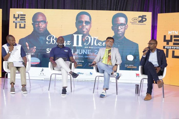 From L-R: Charles M . Mudiwa, DFCU Bank’s CEO, Peter Mungoma, CEO Capital Radio, Somdev Sen, MTN Uganda Chief Marketing Officer and UBL’s Marketing & Innovation Director, Emmy Hashakimana during the official announcement of the event