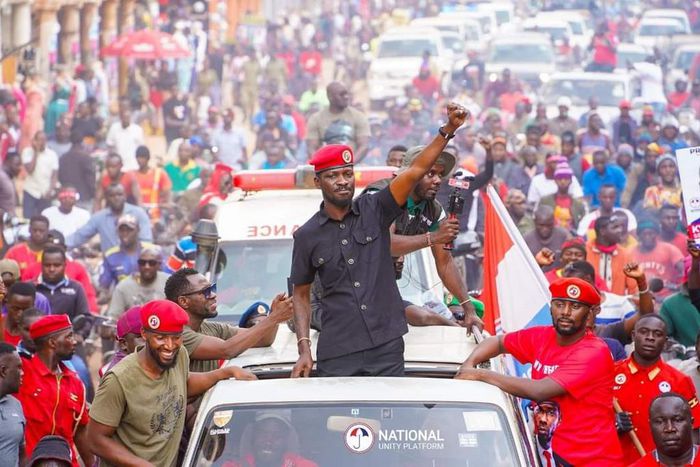 Bobi Wine at a rally in Kabale