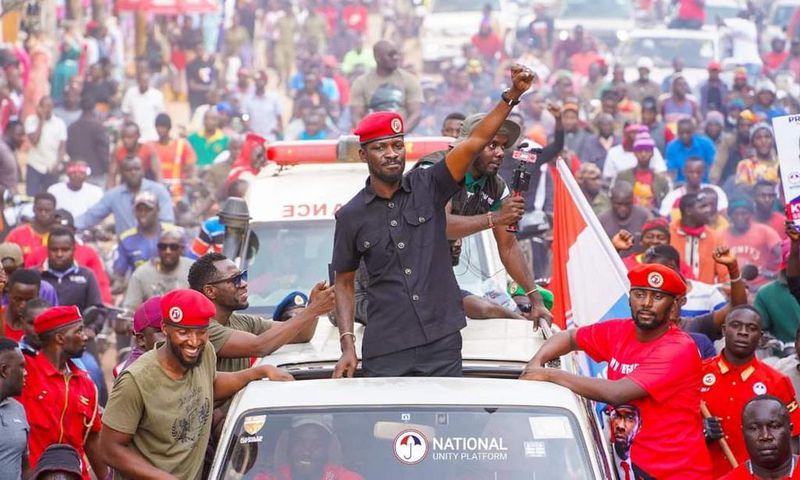 Bobi Wine at a rally in Kabale