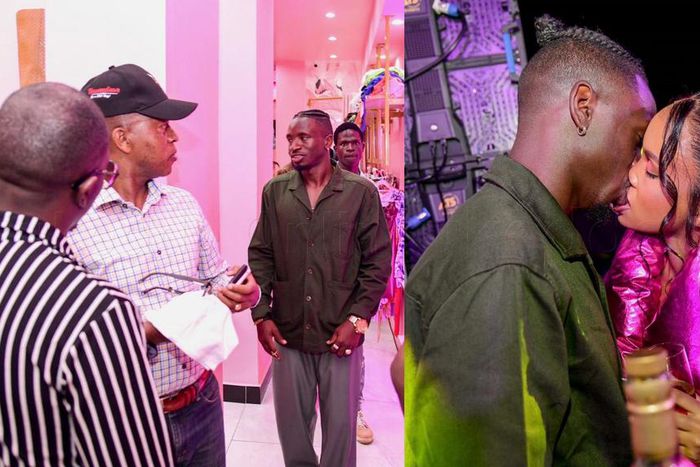 Rickman talking to Frank Gashumba. Rickman kissing Sheilah.