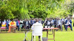 President Museveni while meeting MPs