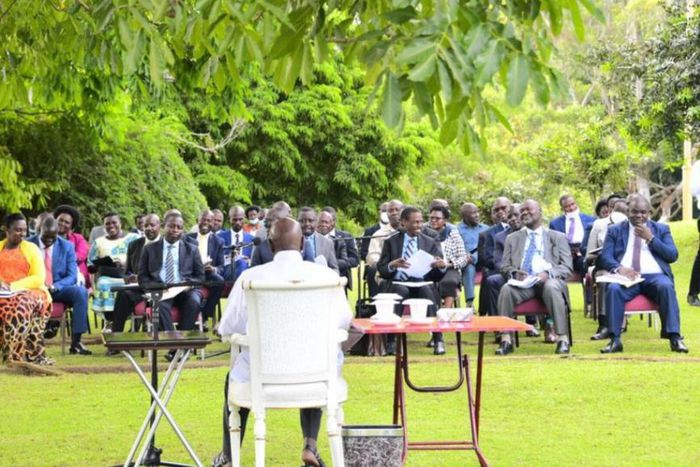 President Museveni while meeting MPs