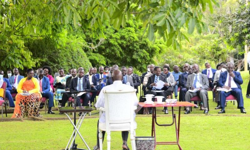 President Museveni while meeting MPs