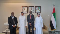 Mr Nyanzi Deo - Manager Government Relations and Routes Coordination Uganda Airlines,  H.E Omar Ghaleb- Deputy Director-General UAE Civil Aviation Authority, H.E. Amb. Zaake Kibedi Uganda Ambassador to UAE and Mr Hassan Ahmed Barman- Officer in charge of Air Transport, strategy and international affairs- UAE Civil Aviation Authority