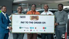 Next Media team led by Deputy Group CEO, Joe Kigozi (extreme left) posing with the CFAO Motors Uganda Marketing Manager, Isaac Tegule (extreme right) at the CFAO offices in Kampala