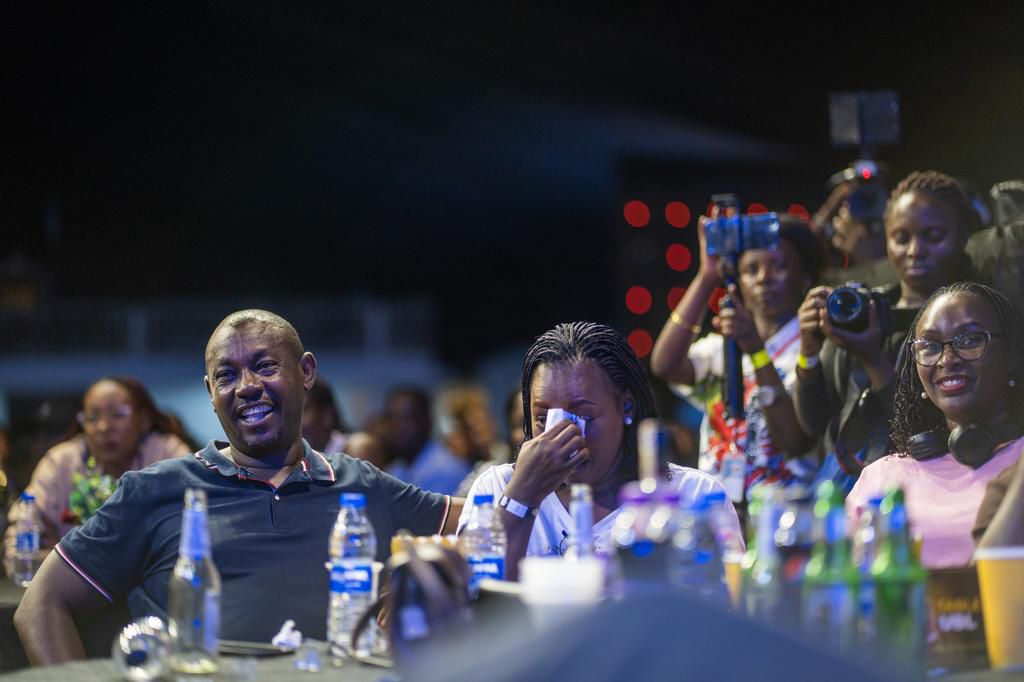 Revelers cracking up to the duo's jokes
