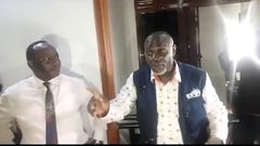 Mathias Mpuuga and Abed Bwanika addressing their supporters last night