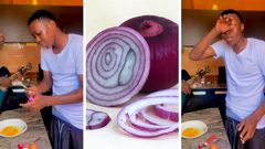 Vyroota battles onion tears while frying eggs, how to protect your eyes/Instagram