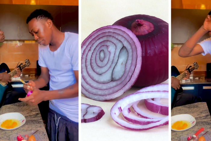 Vyroota battles onion tears while frying eggs, how to protect your eyes/Instagram