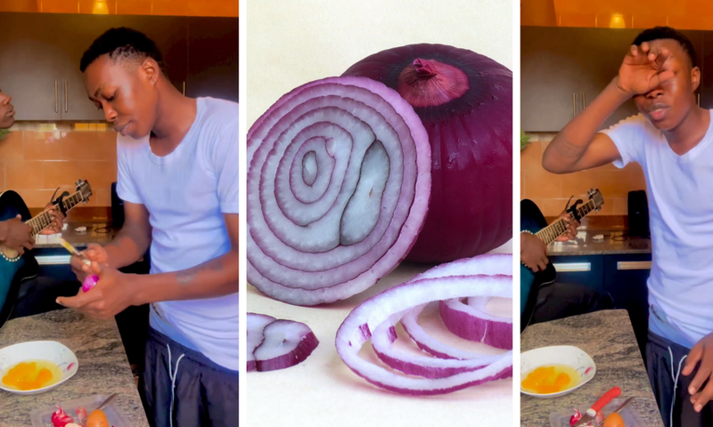 Vyroota battles onion tears while frying eggs, how to protect your eyes/Instagram