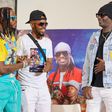 Diamon Platnumz together with Nameless and showrunner Alex Muhangi at the press conference (@JoachimShots)