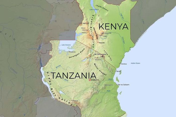 Kenya and Tanzania on the map