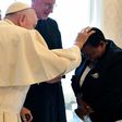 Pope Francis lays hands on Prime Minister Robinah Nabbanja