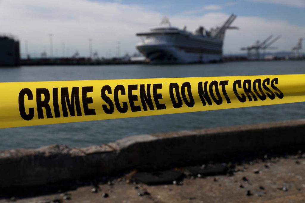 Crime scene tape marks off the area near the Princess Cruises Grand Princess as it sits docked in the Port of Oakland in California, on March 10, 2020.Justin Sullivan/Getty Images