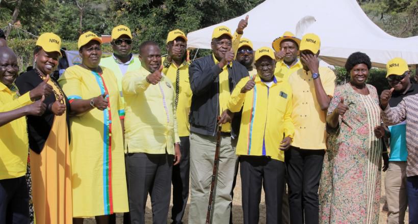 MPs and party district leaders signed a banner bearing their petition to the president as they overwhelmingly declared to support and campaign for the NRM candidate at the right time.