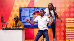 Sanyuka TV presenters, Kalela, Ann Taylor and DJ Muteesa Pro during their evening show