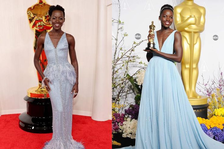 Lupita Nyong'o's dress at the 2024 Oscars was a throwback to the dress she wore at the 2014 Oscars.Mike Coppola/Getty Images; Jeffrey Mayer/WireImage