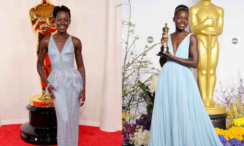 Lupita Nyong'o's dress at the 2024 Oscars was a throwback to the dress she wore at the 2014 Oscars.Mike Coppola/Getty Images; Jeffrey Mayer/WireImage