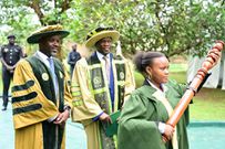 Deputy Speaker Thomas Tayebwa, the Chairman of the Board of Trustees of King Ceasor University arriving for the event