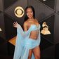 Ayra Starr wore a daring baby-blue two-piece ensemble decorated with silver gemstones.