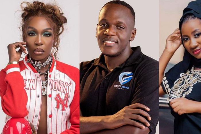 Director Pest (middle) has directed music videos of several artistes, including Karole Kasita (L) and Chosen Becky (Right).