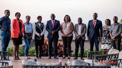 Uganda Marketer's Society newly constituted UMS Executive Committee posing for a photo with Next Media Group CEO, Kin Kariisa (center)