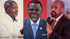 President Yoweri Museveni, Hage Geingob, and Gen. Muhoozi Kainerugaba