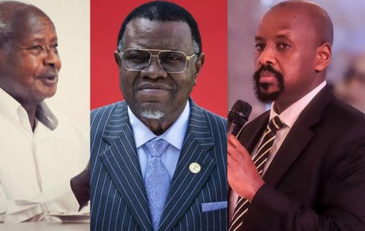 President Yoweri Museveni, Hage Geingob, and Gen. Muhoozi Kainerugaba