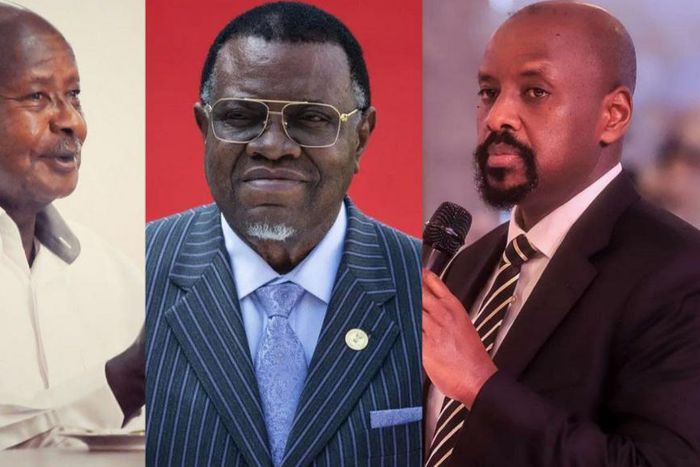 President Yoweri Museveni, Hage Geingob, and Gen. Muhoozi Kainerugaba