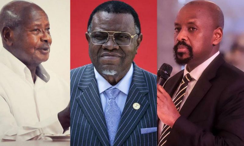 President Yoweri Museveni, Hage Geingob, and Gen. Muhoozi Kainerugaba