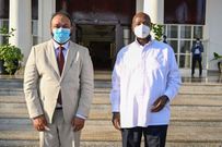 Museveni with Mr Subaskaran Allirajah, the Chairman of Lyca Mobile