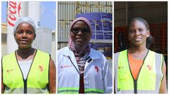L-R: Doreen Namuyiga the CCBU Quality Assurance Technologist, Anisha Namugabo the Quality Controller and Barbra Namanyi the CCBU Raw Materials Planner