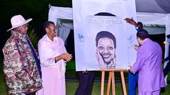 Museveni and the First Lady Janet Museveni during the lauch of the book