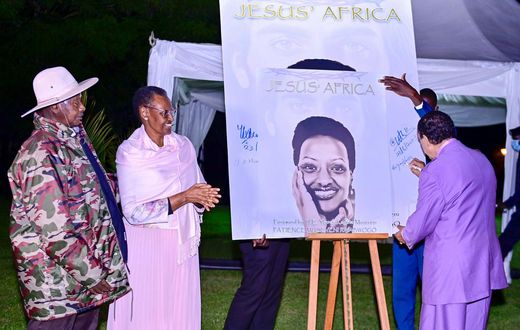 Museveni and the First Lady Janet Museveni during the lauch of the book