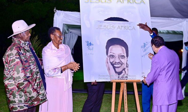 Museveni and the First Lady Janet Museveni during the lauch of the book