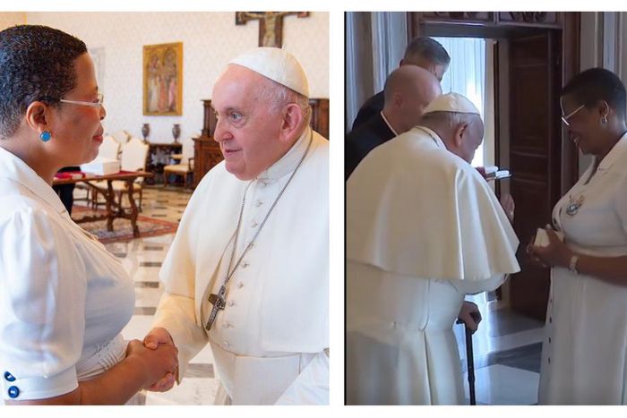 Speaker Anita Among asked Pope Francis to bless her pregnancy