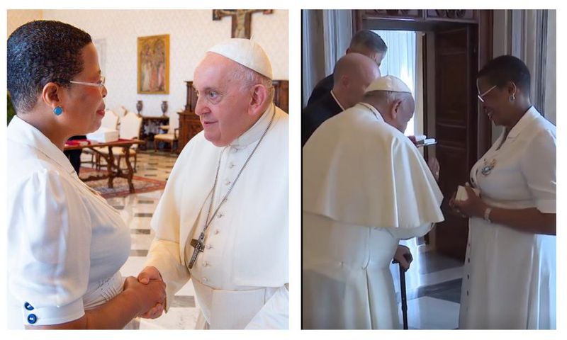 Speaker Anita Among asked Pope Francis to bless her pregnancy