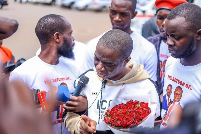 MP Muhammad Ssegirinya broke down in tears at Entebbe Airport while addressing press