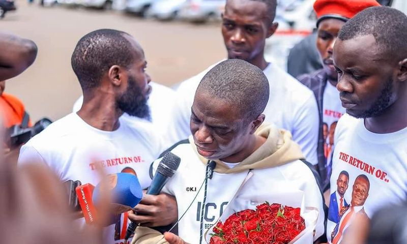 MP Muhammad Ssegirinya broke down in tears at Entebbe Airport while addressing press