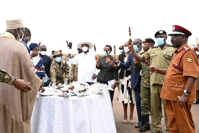 President Yoweri Museveni with leaders of security forces