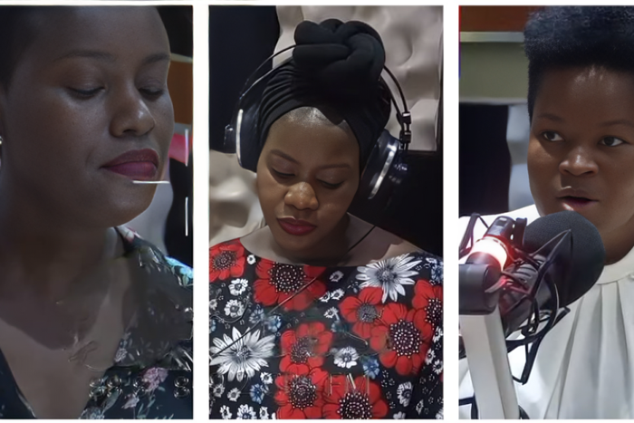 Juliana Kanyomozi, Faridah Nakazibwe and former Minister Aidah Nantaba in CBS fm studios on Women's Day