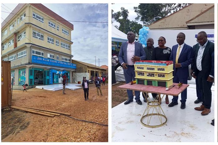 Dr.Henry Lukwago (L) Minister David Bahati and the administrators at the launch of JWK International Hospital in Kakiri on Saturday