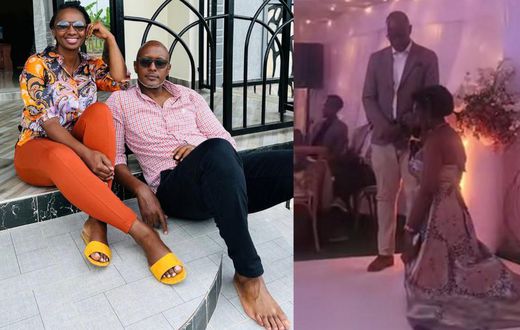 Irene Birungi and Maurice Mugisha. On the right is a screengrab from the video filmed during the birthday celebrations.