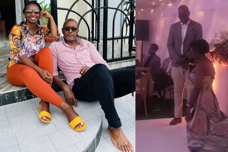 Irene Birungi and Maurice Mugisha. On the right is a screengrab from the video filmed during the birthday celebrations.