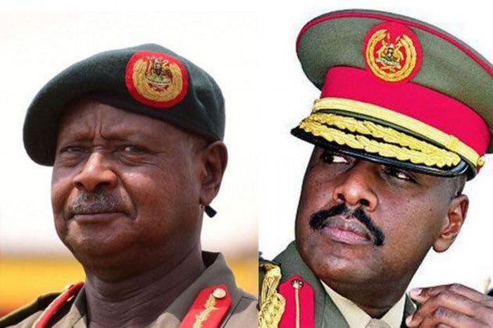 President Yoweri Museveni (left) and Muhoozi Kainerugaba