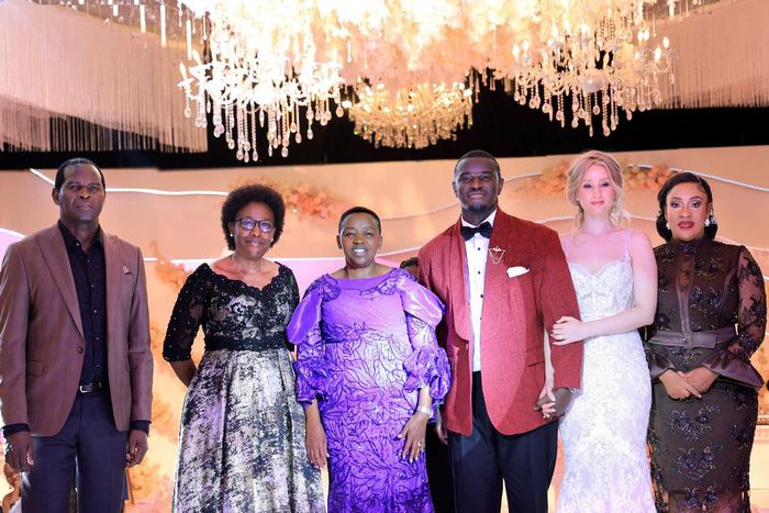 L-R: Pastor Robert Kayanja, Minister Judith Nabakooba, Kenyan First Lady Rachel Ruto, Kayanja Jr and his wife Marlena Gailis. and Jessica Kayanja