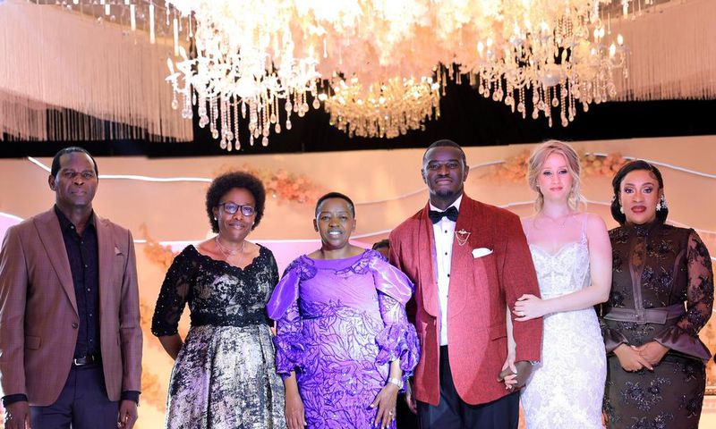 L-R: Pastor Robert Kayanja, Minister Judith Nabakooba, Kenyan First Lady Rachel Ruto, Kayanja Jr and his wife Marlena Gailis. and Jessica Kayanja
